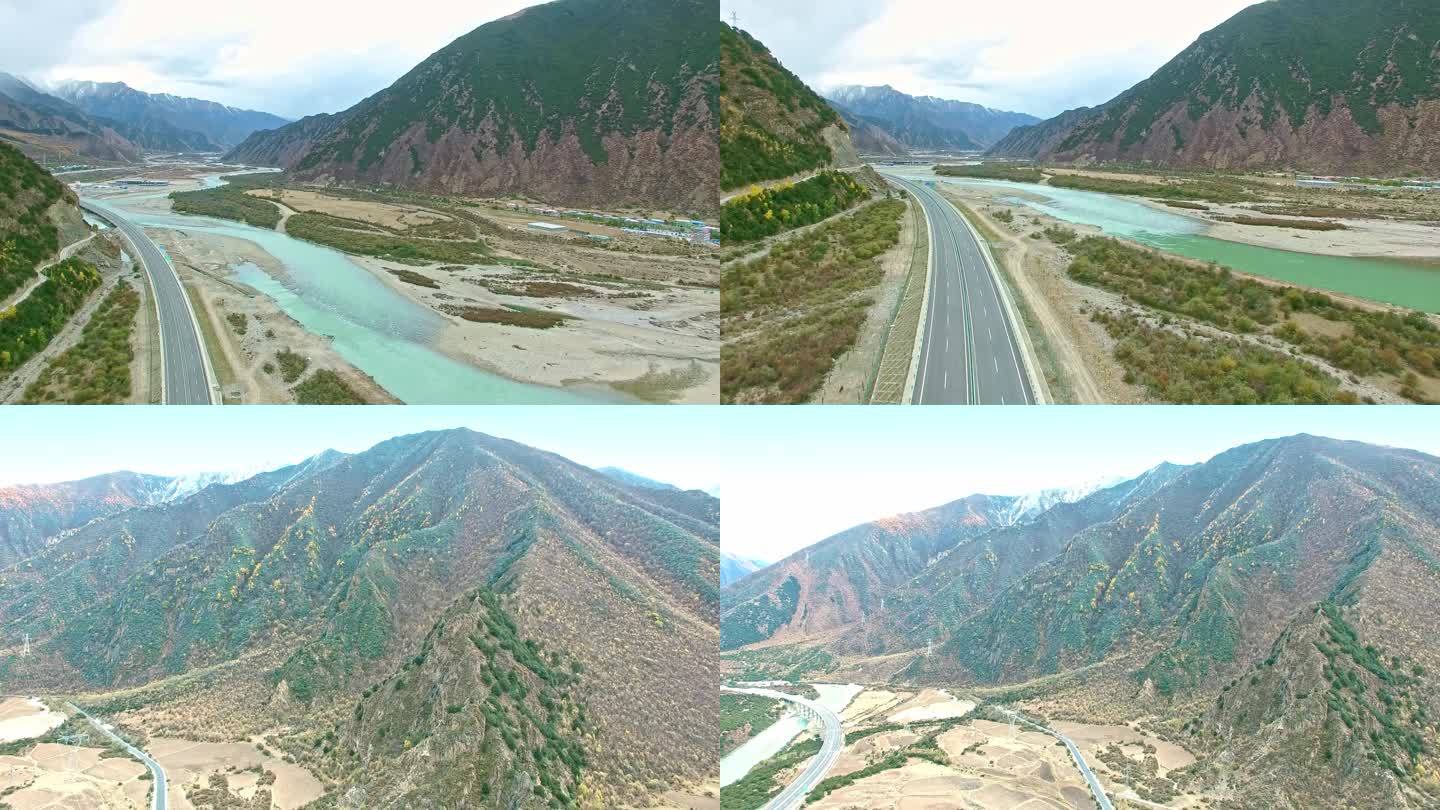 盘山河流公路林荫小道