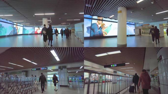 上海城市地铁乘客行走第一视角
