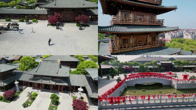 航拍庄严佛教寺庙宝山寺建筑