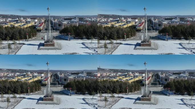 原创 黑龙江漠河市北极星广场航拍风光