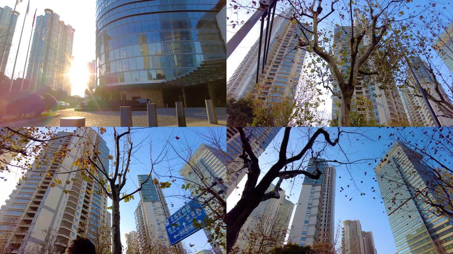 仰望上海陆家嘴上海环球金融中心高楼大厦视