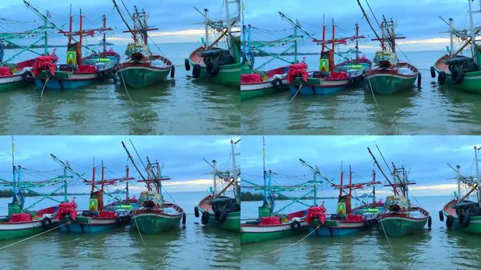 泰国华欣海滩上的渔夫船