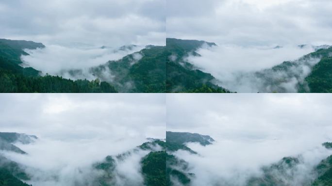 4k航拍山间云雾薄雾空镜