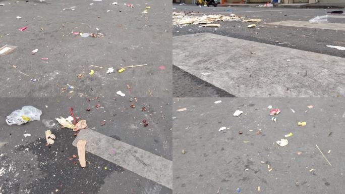 街道垃圾成堆脏乱差的城市街道地上的垃圾