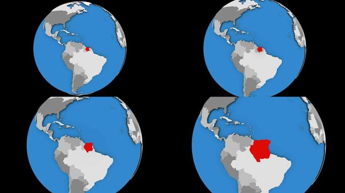 苏里南在政治地球上