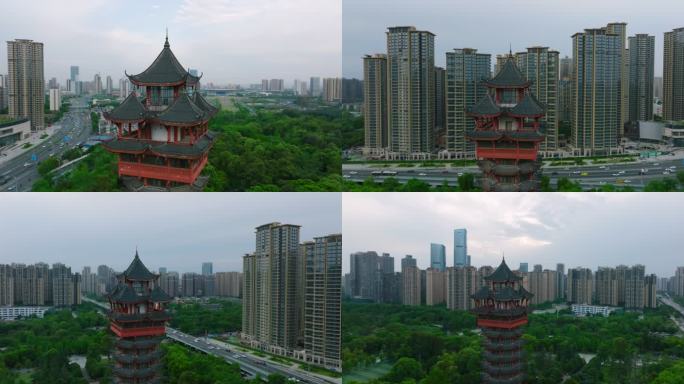 航拍成都塔子山公园春天都市风景