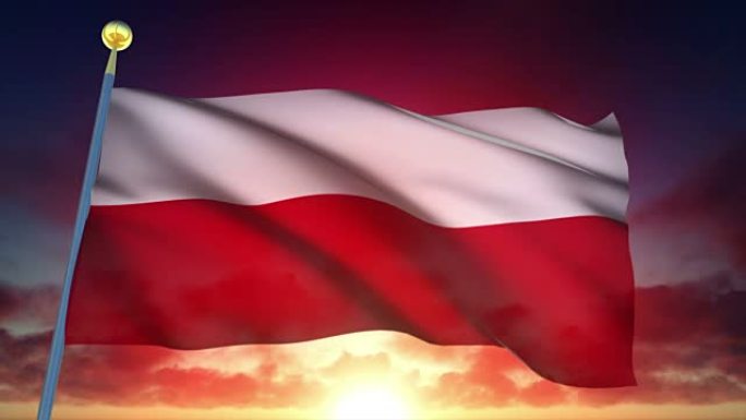 4k波兰高度详细旗帜可循环