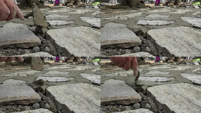 梅森工人用石块制作人行道