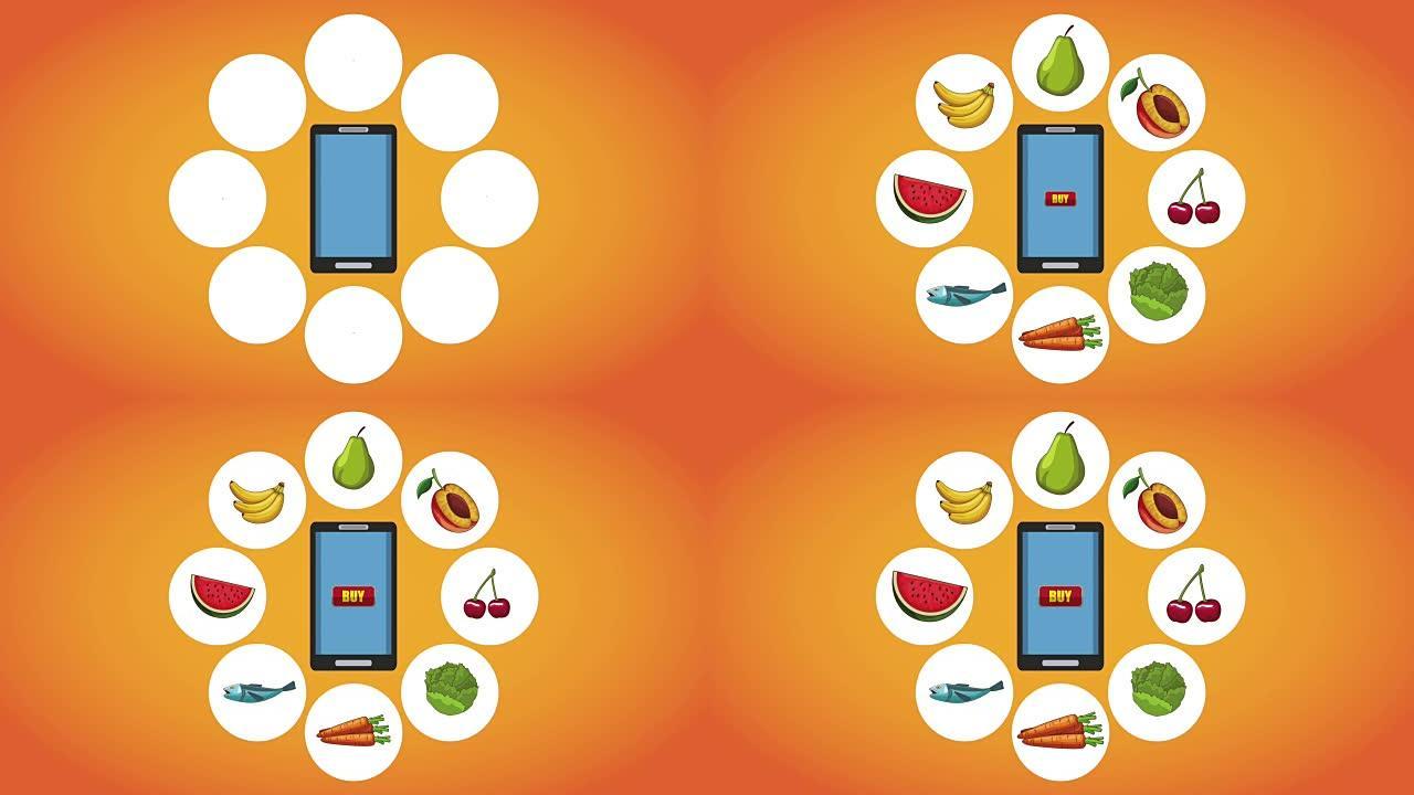 健康食品和智能手机高清动画