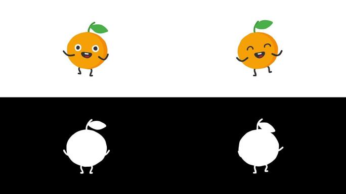 橙色有趣的角色跳舞和微笑。循环动画。阿尔法通道。