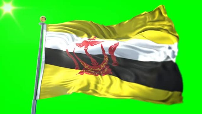 文莱达鲁萨兰国国旗无缝循环3D渲染视频。美丽的纺织布织物环摆动