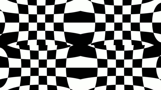 抽象棋盘几何扭曲运动背景循环黑白
