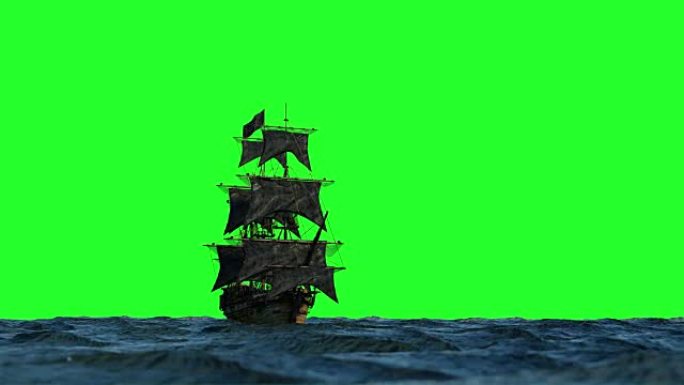 海盗船在海上航行，3D渲染