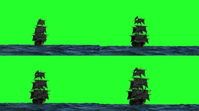 海盗船在海上航行，3D渲染