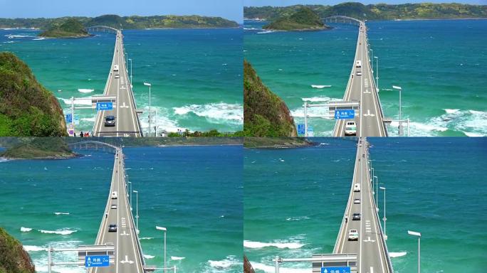 新鲜的绿色海啸桥和蓝色的大海