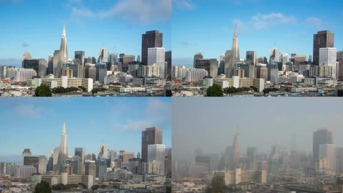 旧金山市中心野火前后冒烟