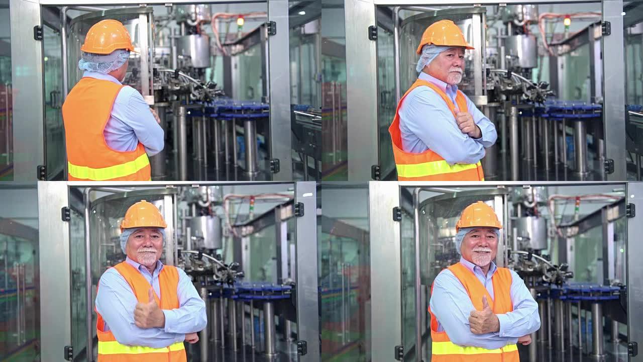 工厂质量检验。中国高级质量保证团队使用TQM，TPM方法在工厂检查液体灌瓶机。卓越制造理念。