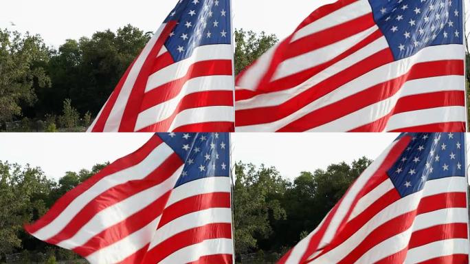 在刮风的日子里飘扬的美国国旗