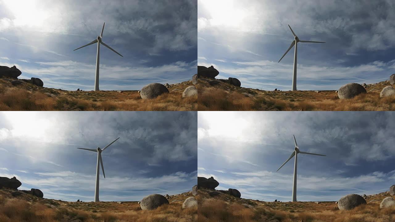 生态主题，风力涡轮机，详细介绍山顶4K