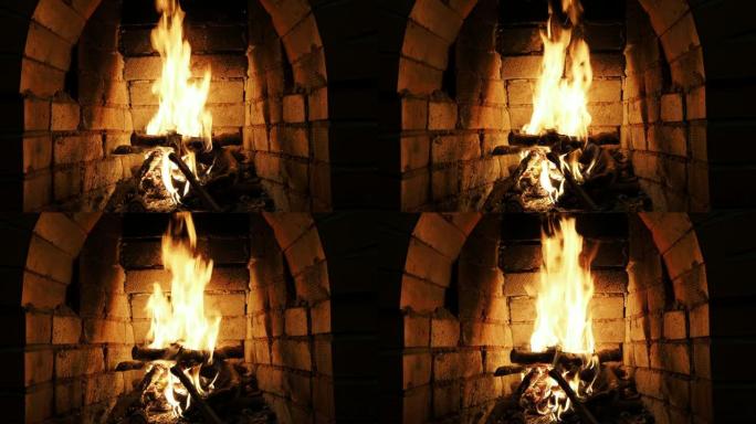 燃烧灌木的砖炉的前视图
