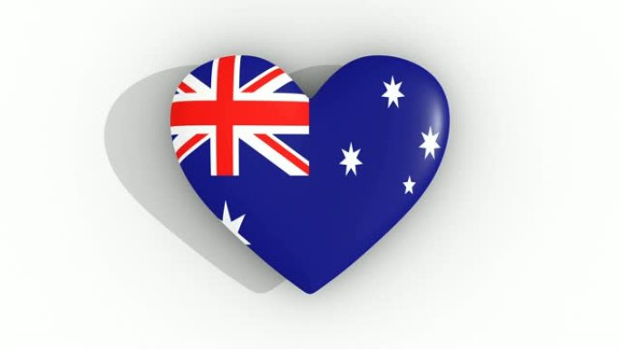 澳大利亚国旗颜色的脉动心，白色背景，3d渲染顶部，循环