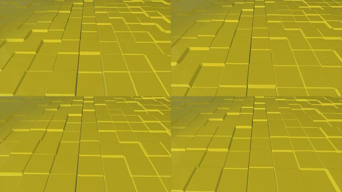 抽象黄色立方体随机运动，3d可循环动画4k