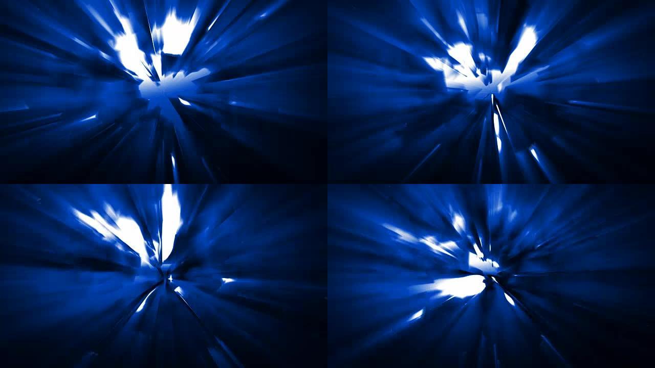 4k蓝色能量效果背景与电源技术传播几何形状三角形和矩形以及爆炸前能量源的光泄漏可循环视频，科幻，技术
