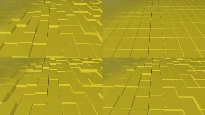 抽象黄色立方体随机运动，3d可循环动画4k
