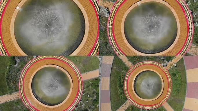 公园里雏菊的美丽喷泉球形圆形俯视图