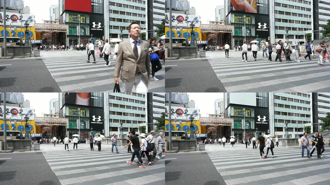 宽镜头。在大阪心斋桥散步的人们