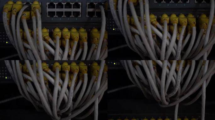 与许多网络插座连接的互联网服务提供商设备和以太网线