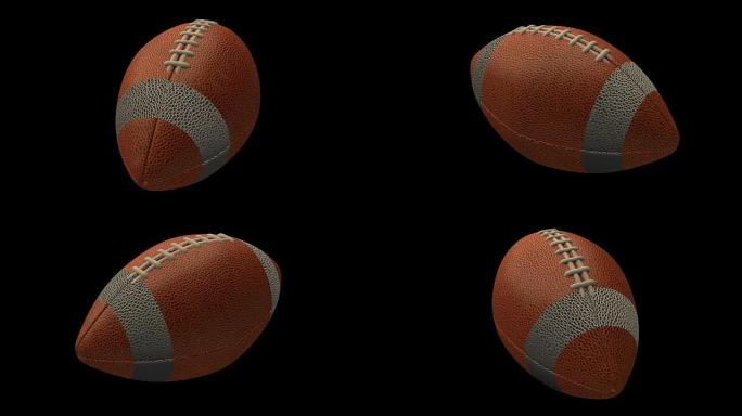 美式足球的球在透明的4k prores镜头上旋转，带有alpha