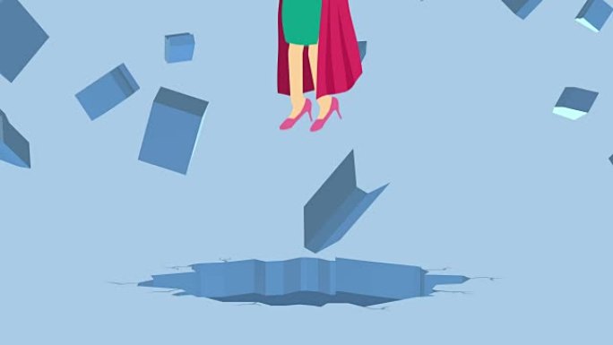 超级英雄女商人破墙。自由和挑战概念。平面风格的循环插图。
