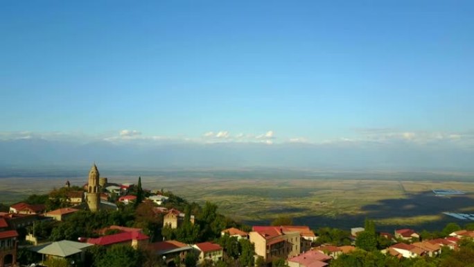 西格纳吉或西格纳吉市。空中无人机可以看到阿拉赞山谷。格鲁吉亚，卡赫蒂。