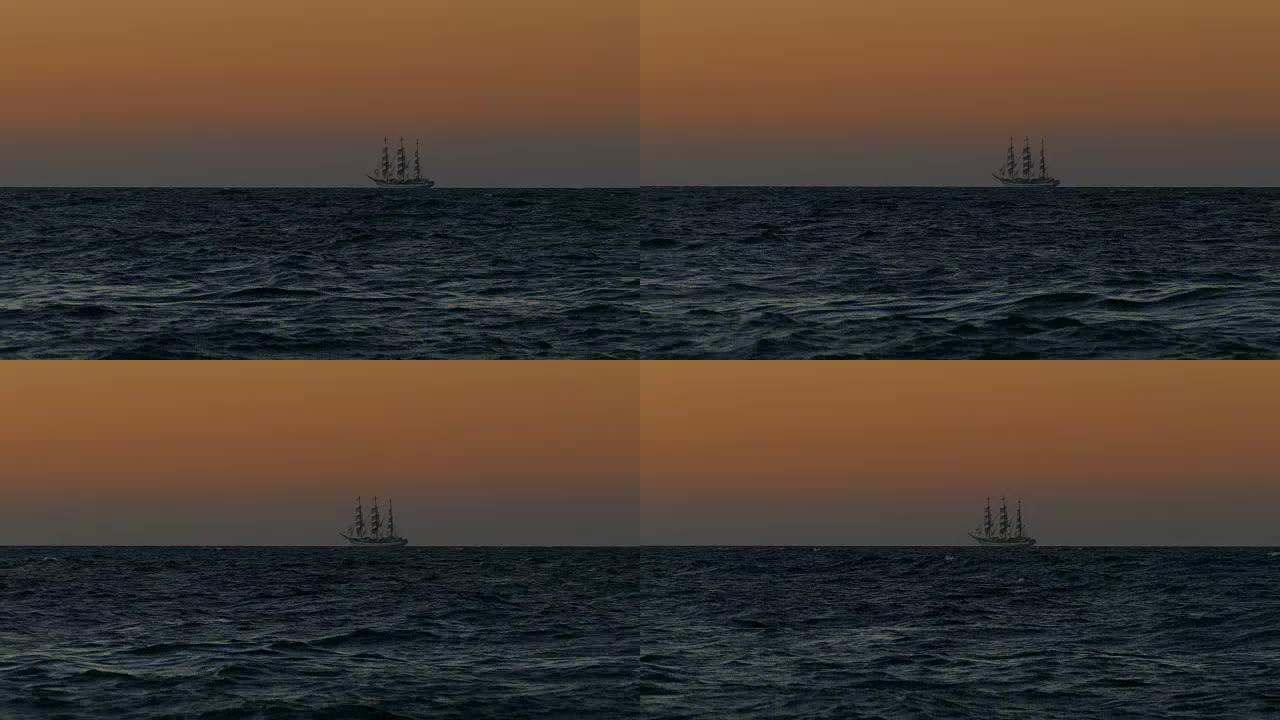 日落时美丽的帆船