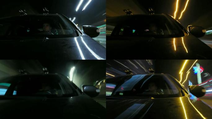 在夜间驾驶汽车穿越城市的前视时间流逝