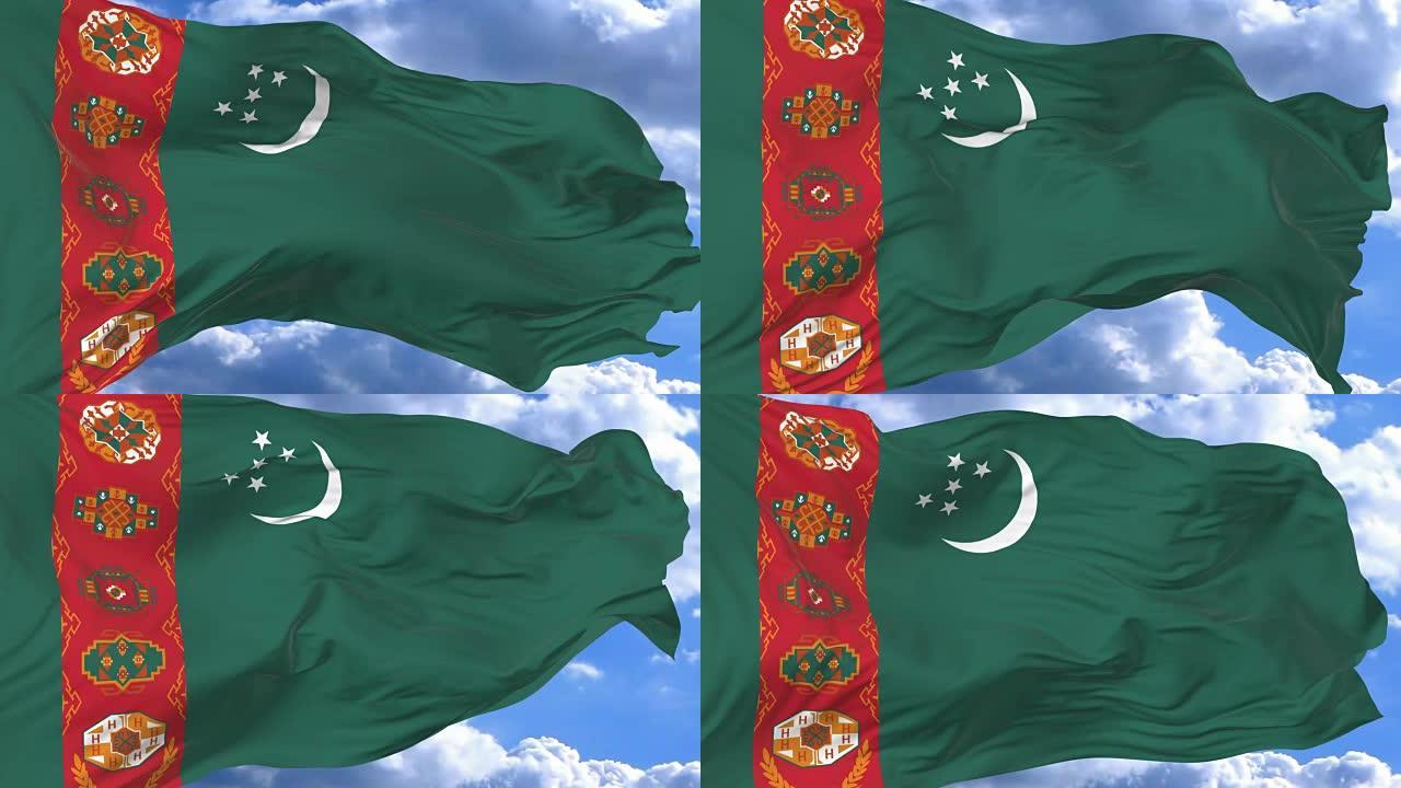 挥舞旗帜的土库曼斯坦蓝天