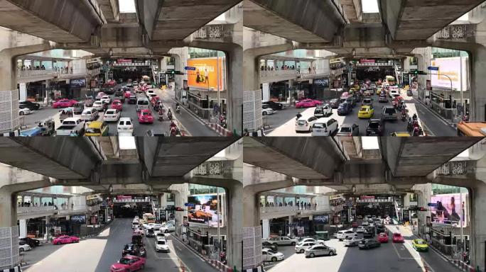 泰国曼谷暹罗广场的延时巨大交通