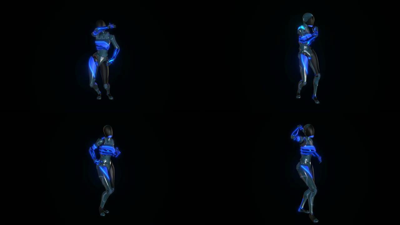 黑色背景上跳舞的机器人动画