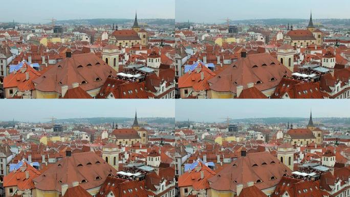布拉格古城的顶级全景，风景如画的红色屋顶