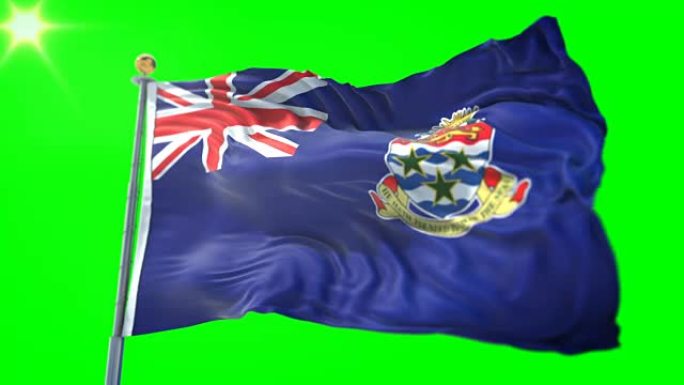 开曼群岛旗帜无缝循环3D渲染视频。美丽的纺织布织物环摆动