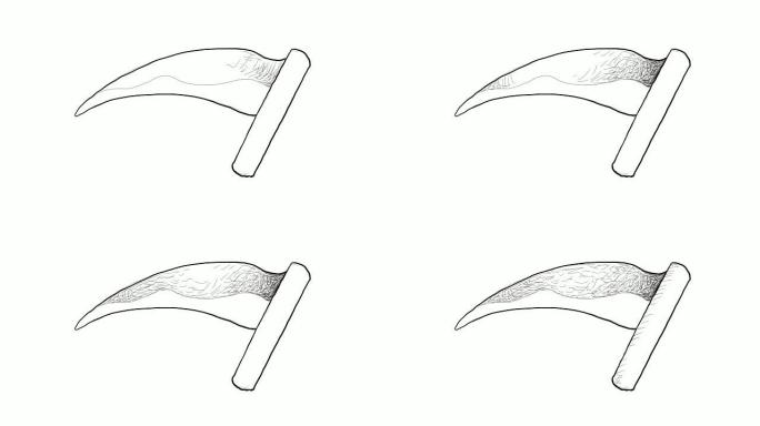 镰刀或装袋钩视频剪辑的手绘草图