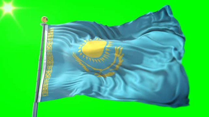 哈萨克斯坦国旗无缝循环3D渲染视频。美丽的纺织布织物环摆动