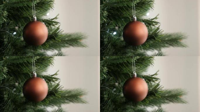 浅景深圣诞树摆设新年夜慢镜头-mo 1920X1080高清镜头-慢动作哑光青铜色优雅圆形装饰1080