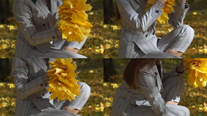 这个女孩被一个橙色的叶子花环包裹着。