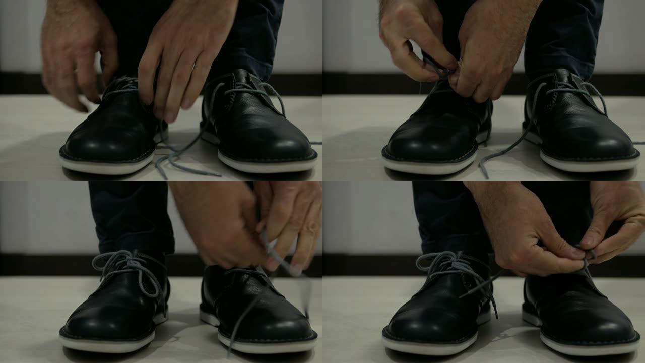 男人解开皮鞋上的鞋带