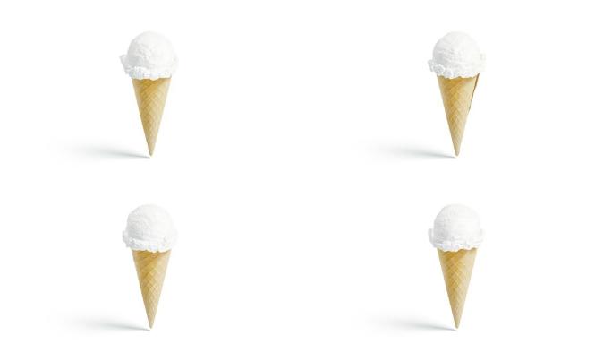 空白白色冰淇淋蛋卷模型，孤立，循环旋转