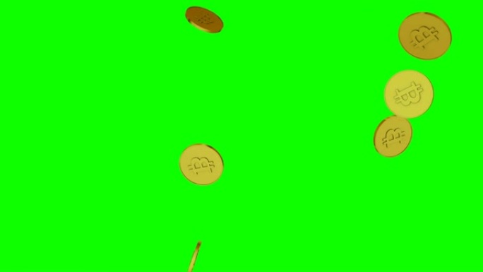 下落的黄金比特币的3d动画