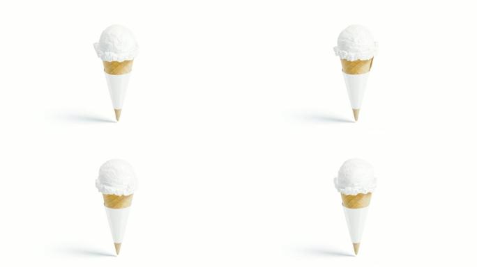 空白白色冰淇淋蛋卷包装模型，循环旋转