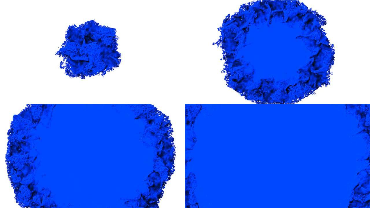 蓝色波浪向不同方向扩散油漆的流动充满了白色背景上的整个屏幕